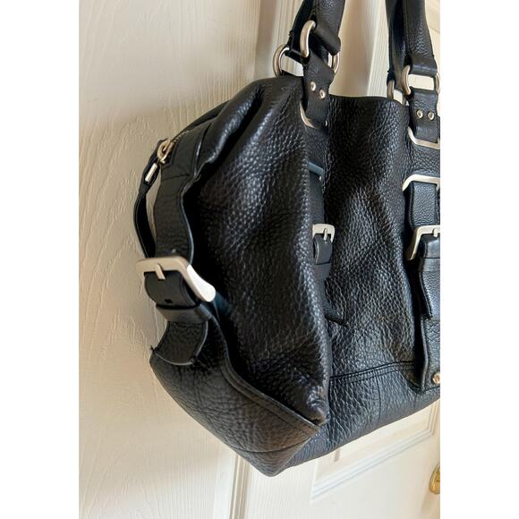 Vintage Kenneth Cole Black Pebble Leather Shoulder Bag | Y2K Buckle Handbag - Picture 3 of 9